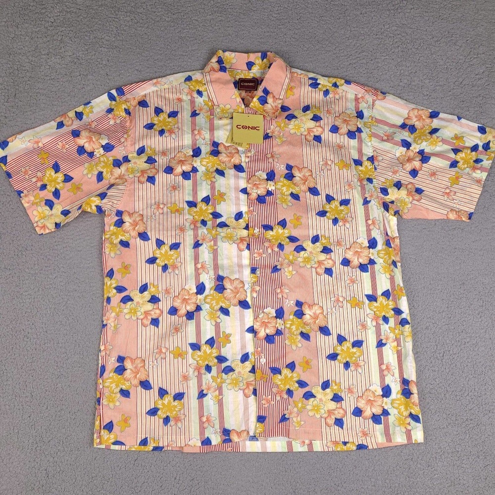 Conic Hawaiian Shirt Mens XXL‎ Colorful Floral Button Down Camp Short Sleeve